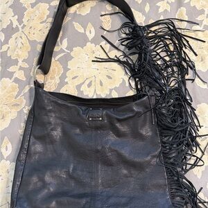 Black Leather Fringe Shoulder Bag and Wallet STS